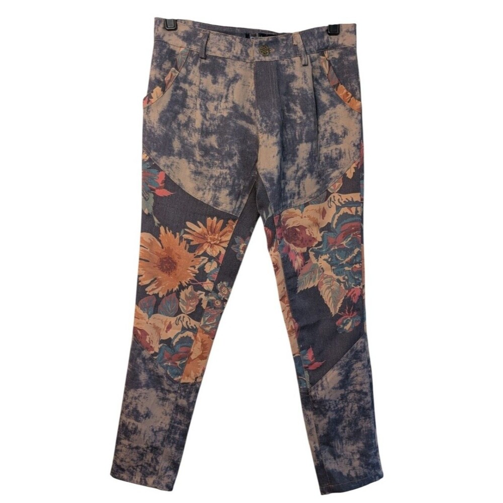 P. Luca Milano Tailored Dress Pants High Waist Pleated Trousers Grey floral Med